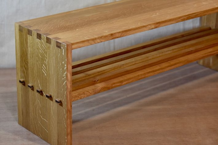 Hall bench in oak with ebony wedged tenons