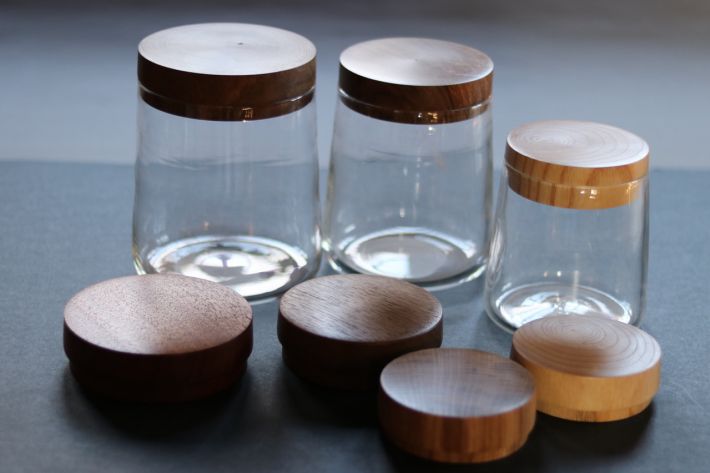 Glass beaker lids turned in home-grown Walnut