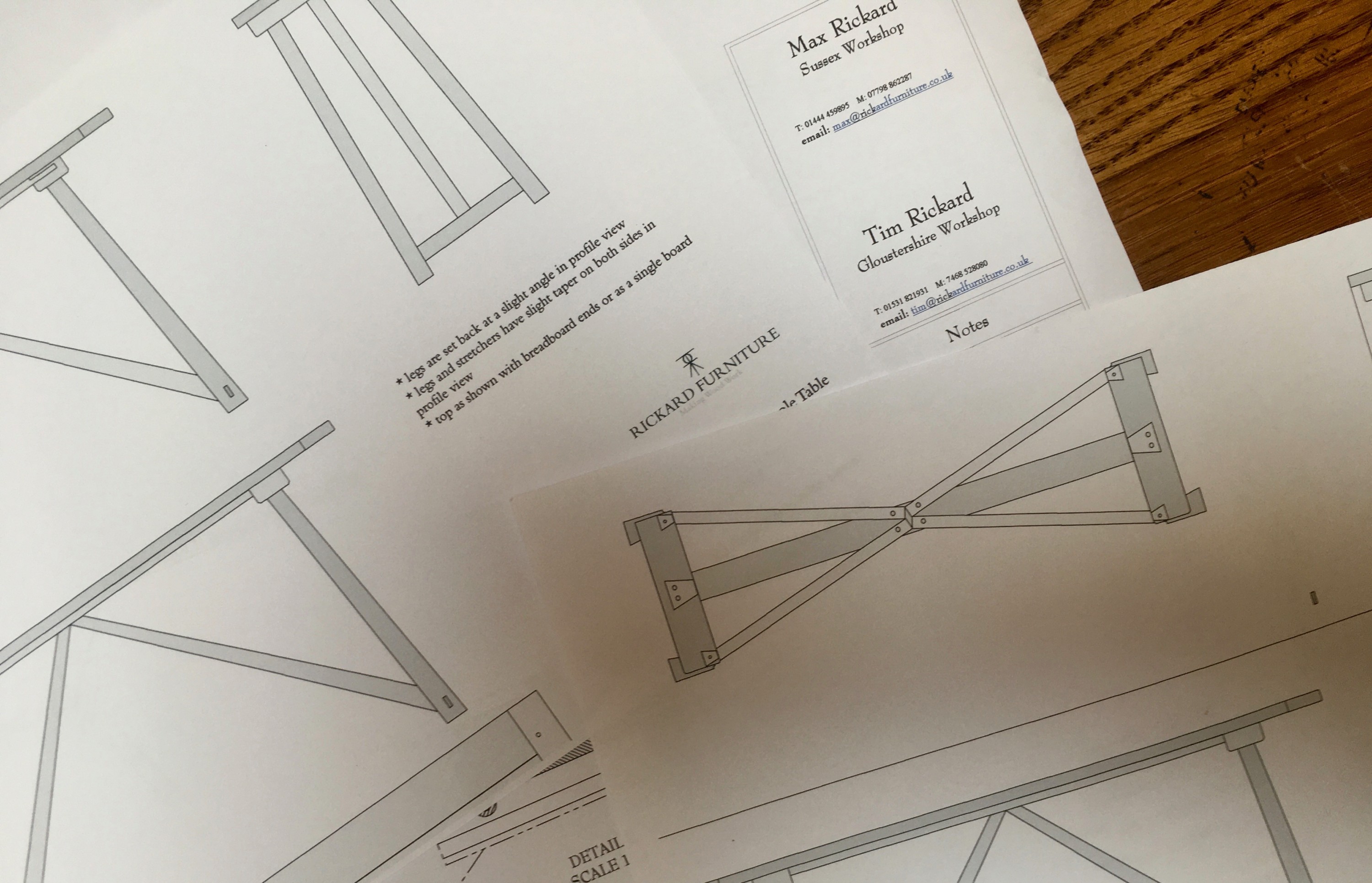 Drawings for a console table in Walnut
